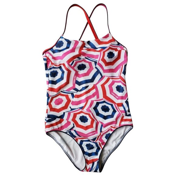NWOT Lands' End Scoop Neck X-Back One-Piece Swimsuit Umbrella Print Size 12 - Picture 4 of 15